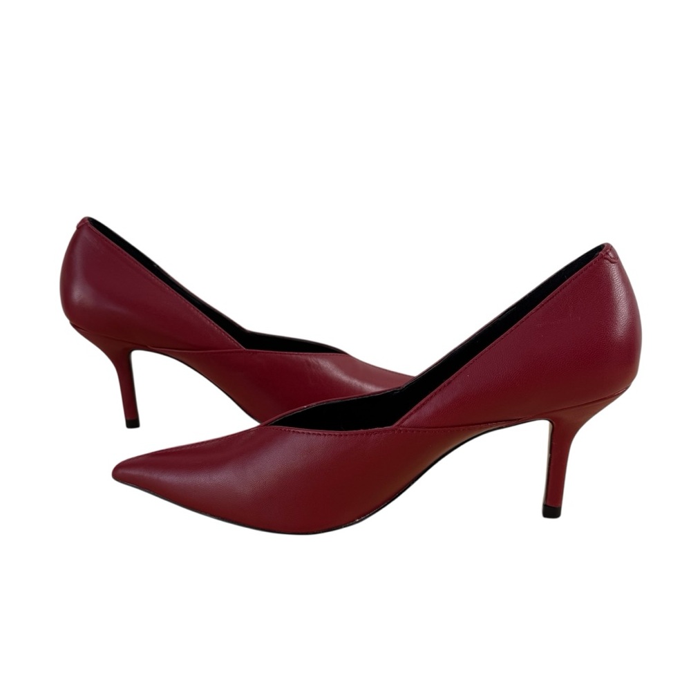 ZARA Red Pointed Toe Heels Pumps Leather Blogger Favorite Sz 37EU 6.5US - Picture 7 of 10